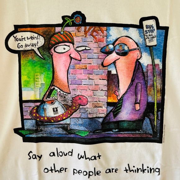 Lee Vintage Sz XL 90s Cotton Cartoon White Crew Neck Tee Shirt NEW Pullover - Picture 2 of 6